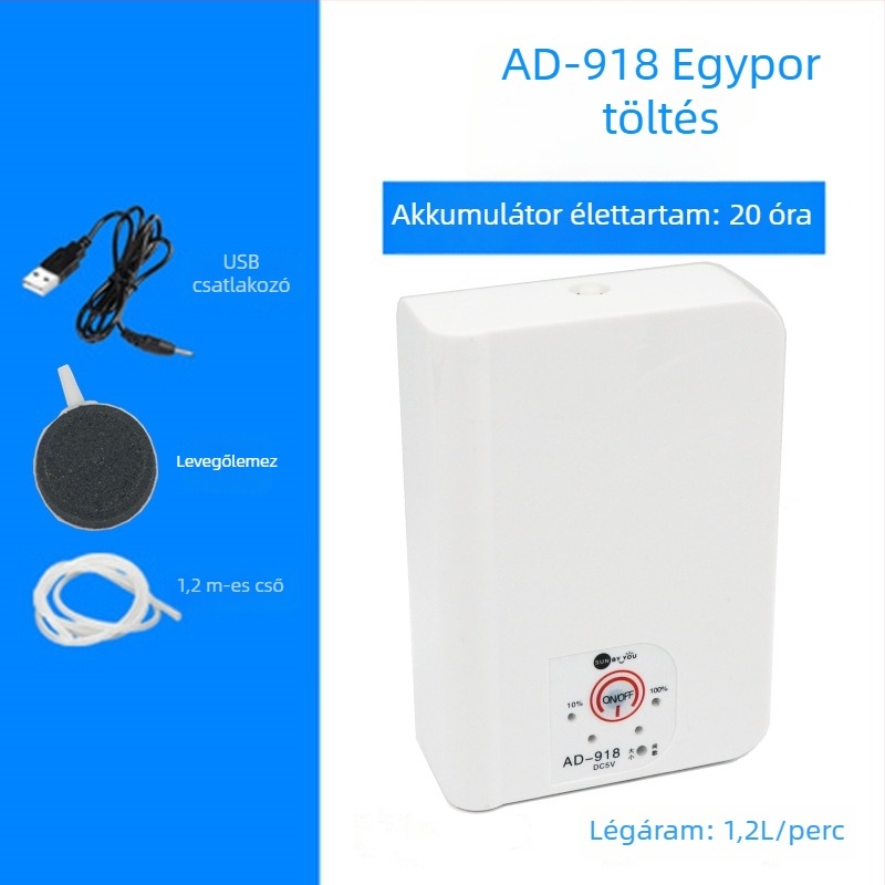 Spirit Companion oxigénszivattyú akváriumhoz – ultra halk, hordozható, USB-töltéses, DC-tápellátás, kettős használat