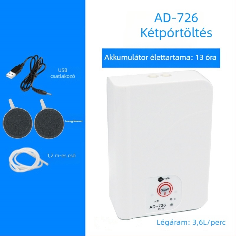 Spirit Companion oxigénszivattyú akváriumhoz – ultra halk, hordozható, USB-töltéses, DC-tápellátás, kettős használat