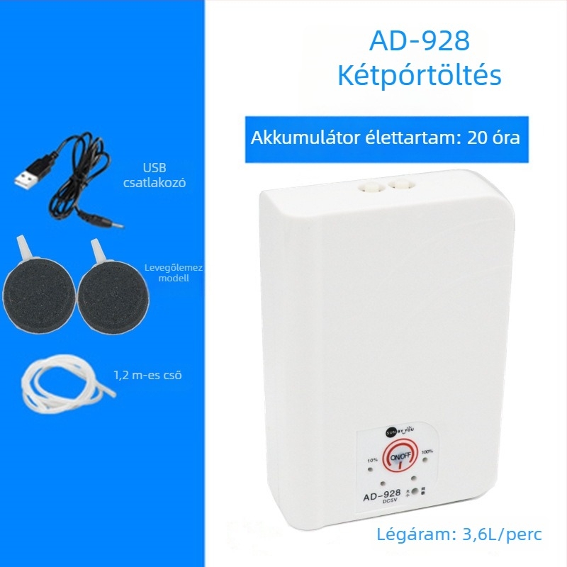 Spirit Companion oxigénszivattyú akváriumhoz – ultra halk, hordozható, USB-töltéses, DC-tápellátás, kettős használat