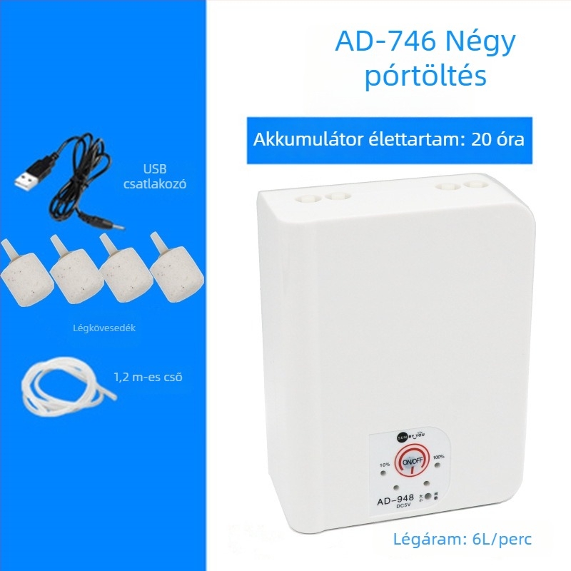 Spirit Companion oxigénszivattyú akváriumhoz – ultra halk, hordozható, USB-töltéses, DC-tápellátás, kettős használat