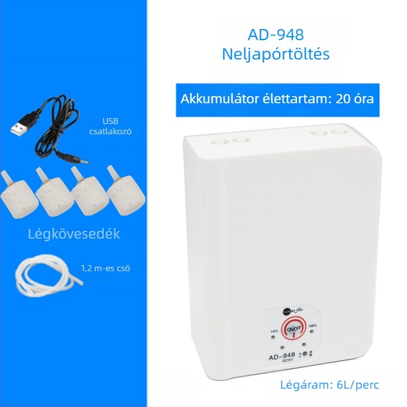 Spirit Companion oxigénszivattyú akváriumhoz – ultra halk, hordozható, USB-töltéses, DC-tápellátás, kettős használat