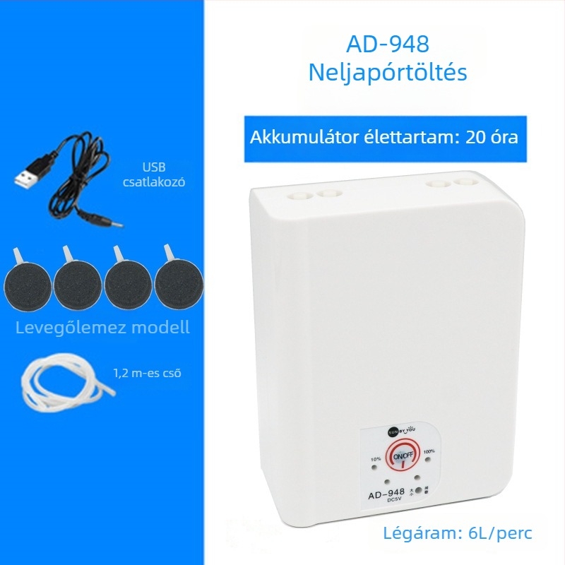 Spirit Companion oxigénszivattyú akváriumhoz – ultra halk, hordozható, USB-töltéses, DC-tápellátás, kettős használat