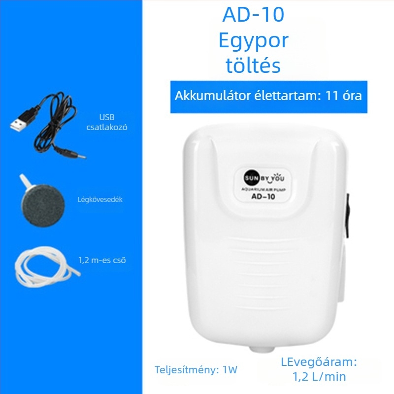 Spirit Companion oxigénszivattyú akváriumhoz – ultra halk, hordozható, USB-töltéses, DC-tápellátás, kettős használat