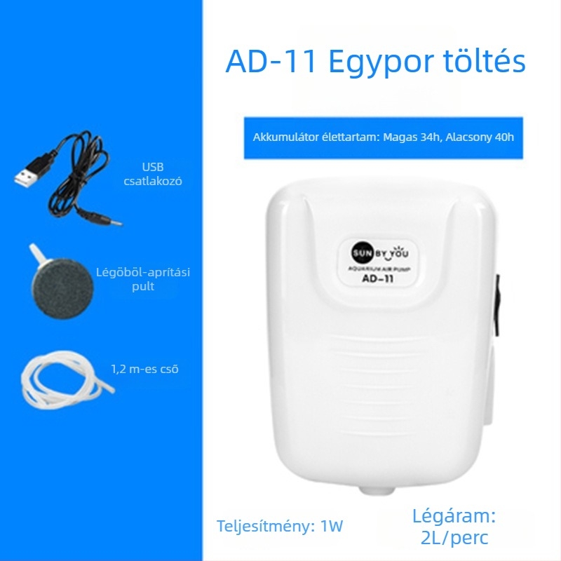 Spirit Companion oxigénszivattyú akváriumhoz – ultra halk, hordozható, USB-töltéses, DC-tápellátás, kettős használat