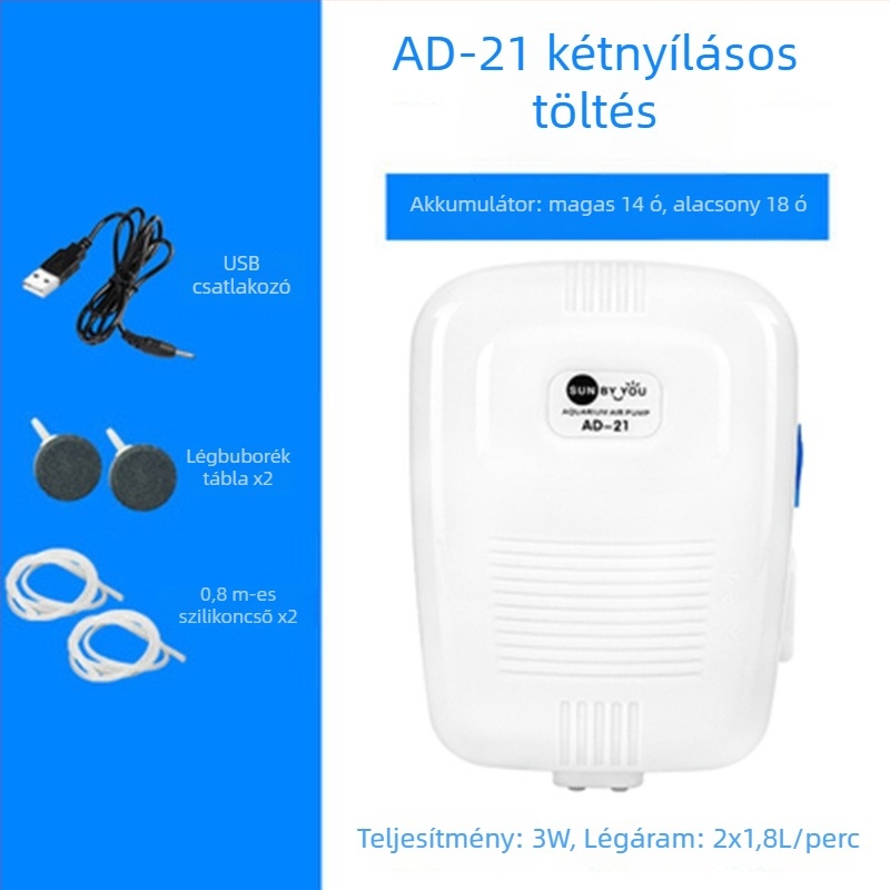 Spirit Companion oxigénszivattyú akváriumhoz – ultra halk, hordozható, USB-töltéses, DC-tápellátás, kettős használat