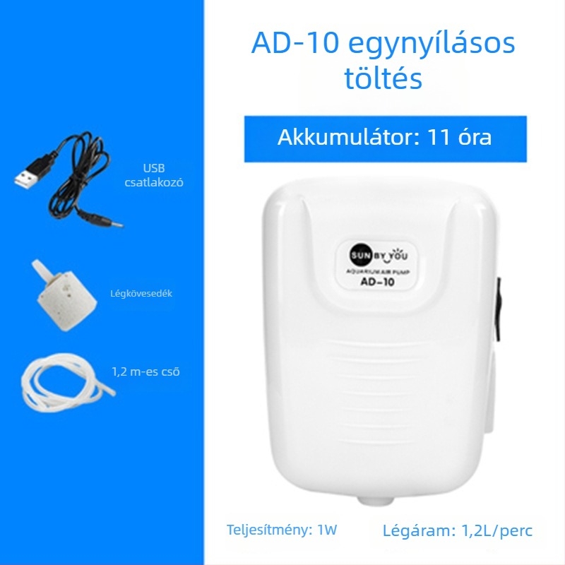 Spirit Companion oxigénszivattyú akváriumhoz – ultra halk, hordozható, USB-töltéses, DC-tápellátás, kettős használat