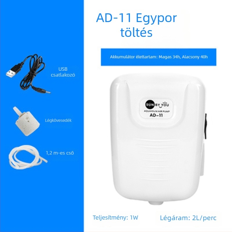 Spirit Companion oxigénszivattyú akváriumhoz – ultra halk, hordozható, USB-töltéses, DC-tápellátás, kettős használat