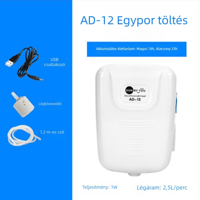 Spirit Companion oxigénszivattyú akváriumhoz – ultra halk, hordozható, USB-töltéses, DC-tápellátás, kettős használat