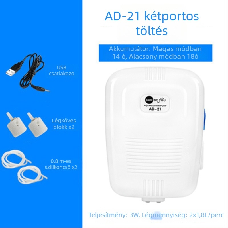 Spirit Companion oxigénszivattyú akváriumhoz – ultra halk, hordozható, USB-töltéses, DC-tápellátás, kettős használat