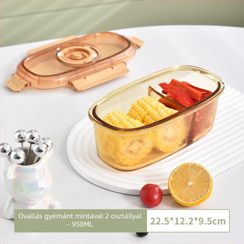 Üveges ebédes doboz kettős rekesszel, élelmiszerbiztos üveg, frissesség megőrzése, mikrohullámú sütőben használható