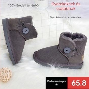 Gyerekeknek készült bőrből készült téli bokacipő, rövid, meleg fleece béléssel, 1-3 éveseknek