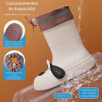 Gyerekeknek esőcsizma Cartoon mintával, PVC felsőrész, középmagas csizma, fleece-bélelt, uniszex, 13–16 éveseknek