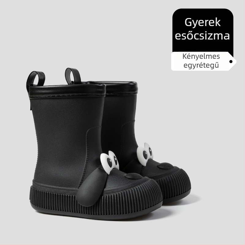 Gyerekeknek esőcsizma Cartoon mintával, PVC felsőrész, középmagas csizma, fleece-bélelt, uniszex, 13–16 éveseknek