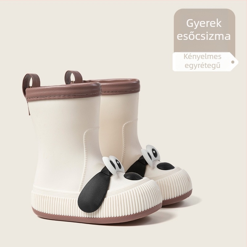 Gyerekeknek esőcsizma Cartoon mintával, PVC felsőrész, középmagas csizma, fleece-bélelt, uniszex, 13–16 éveseknek