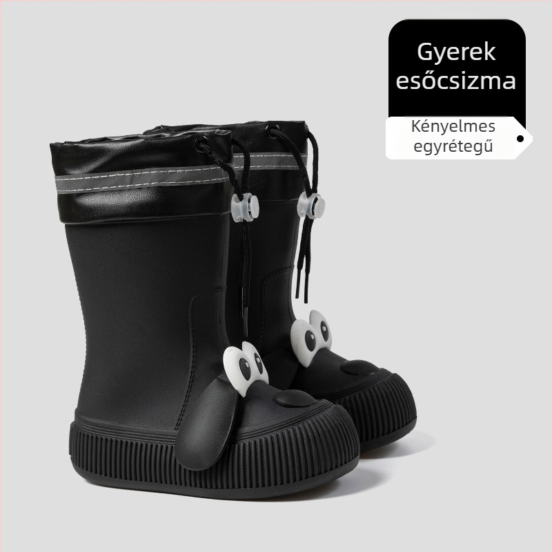 Gyerekeknek esőcsizma Cartoon mintával, PVC felsőrész, középmagas csizma, fleece-bélelt, uniszex, 13–16 éveseknek