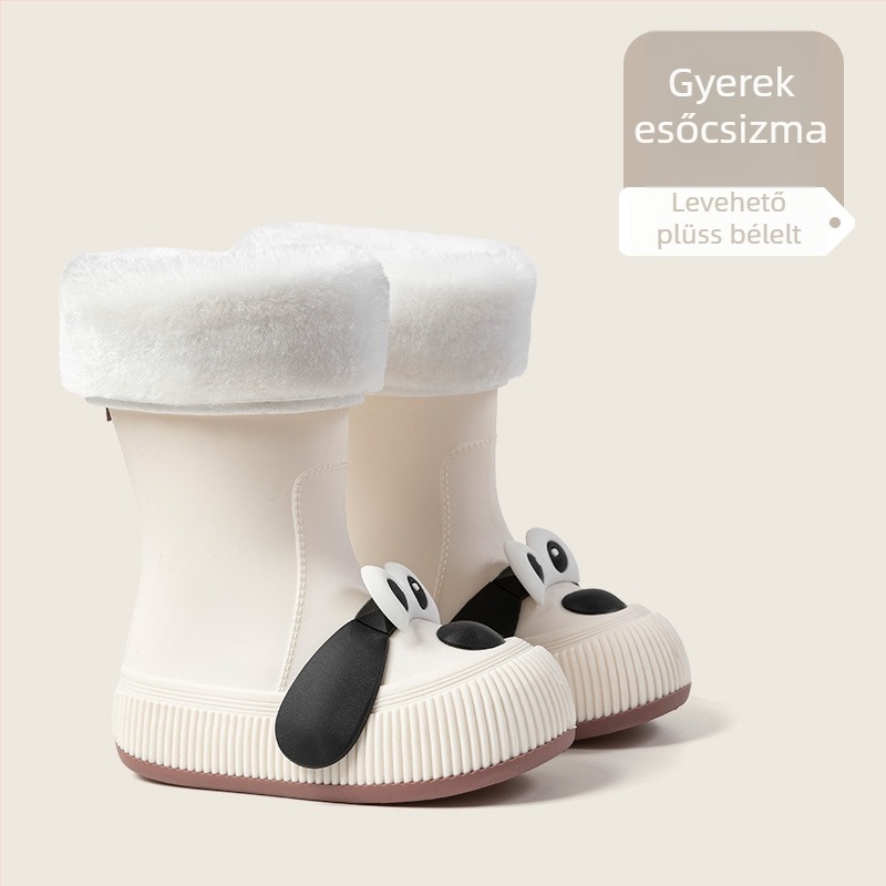 Gyerekeknek esőcsizma Cartoon mintával, PVC felsőrész, középmagas csizma, fleece-bélelt, uniszex, 13–16 éveseknek