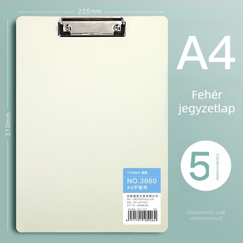 A4-es PVC klip­tábla, modell 3860, diákoknak, függőleges