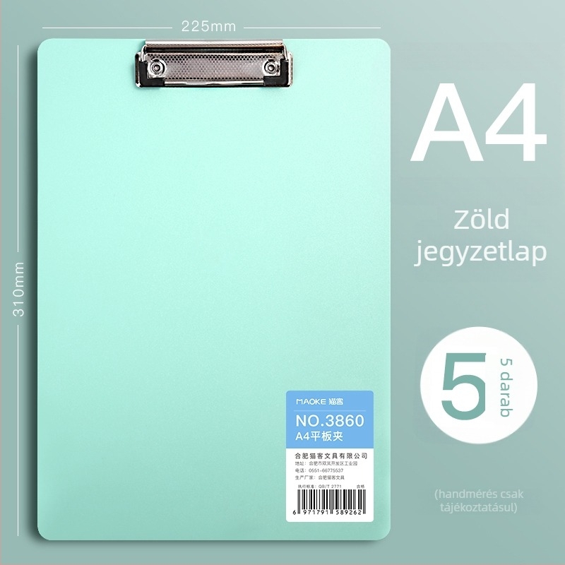A4-es PVC klip­tábla, modell 3860, diákoknak, függőleges