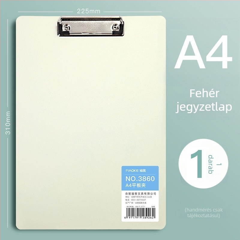 A4-es PVC klip­tábla, modell 3860, diákoknak, függőleges