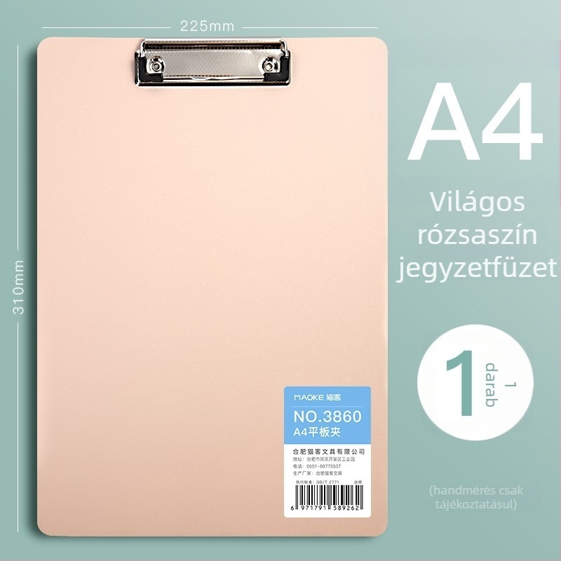 A4-es PVC klip­tábla, modell 3860, diákoknak, függőleges