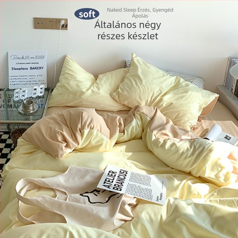 Flaneles paplanhuzatos négy részes ágyneműkészlet – Ins stílus, Kollégiumi használatra, mosható pamut