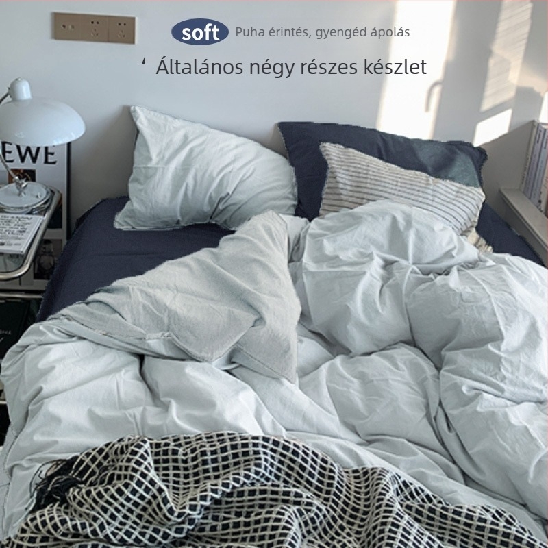 Flaneles paplanhuzatos négy részes ágyneműkészlet – Ins stílus, Kollégiumi használatra, mosható pamut