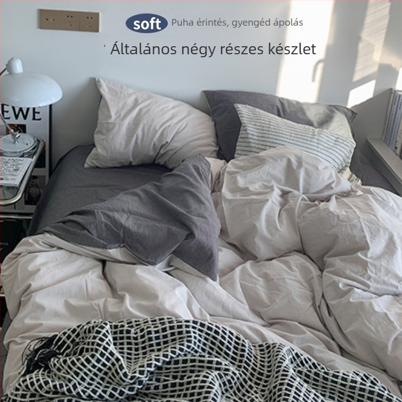 Flaneles paplanhuzatos négy részes ágyneműkészlet – Ins stílus, Kollégiumi használatra, mosható pamut