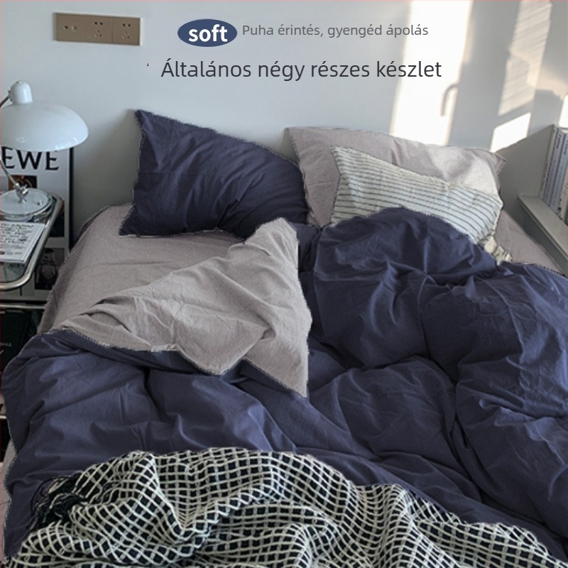 Flaneles paplanhuzatos négy részes ágyneműkészlet – Ins stílus, Kollégiumi használatra, mosható pamut