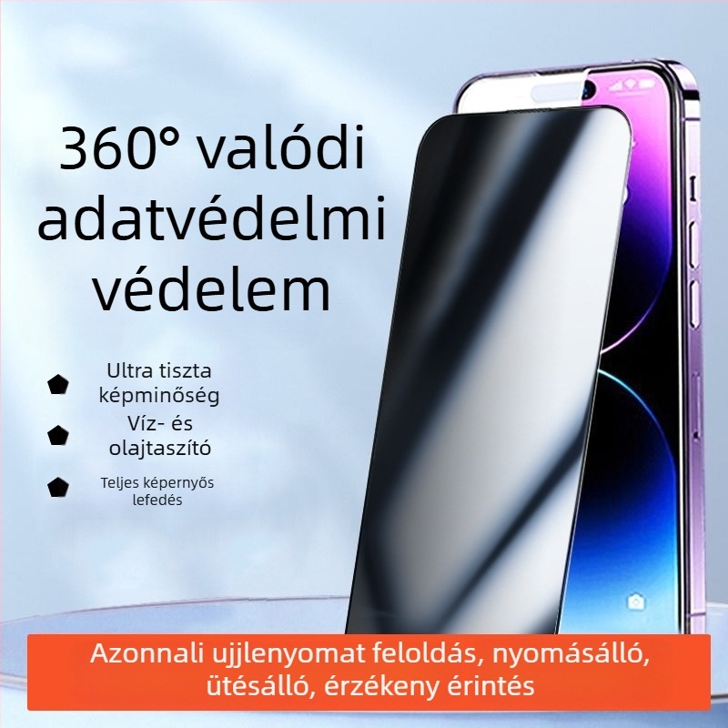 Kérgesített üveg kijelzővédő anti-peep és ütésvédelmi funkcióval iPhone 11–14 Pro/Max