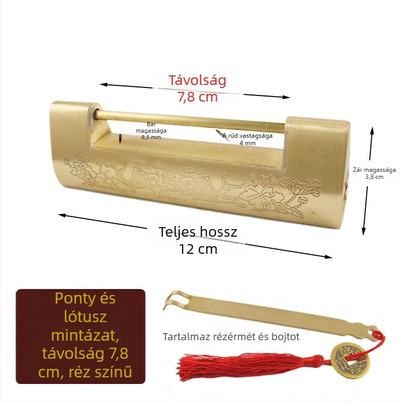 Horizontális szekrényzár sárgarézből, új kínai stílus, antik-retro megjelenés, modell Thickened Lock, Chengyu márka