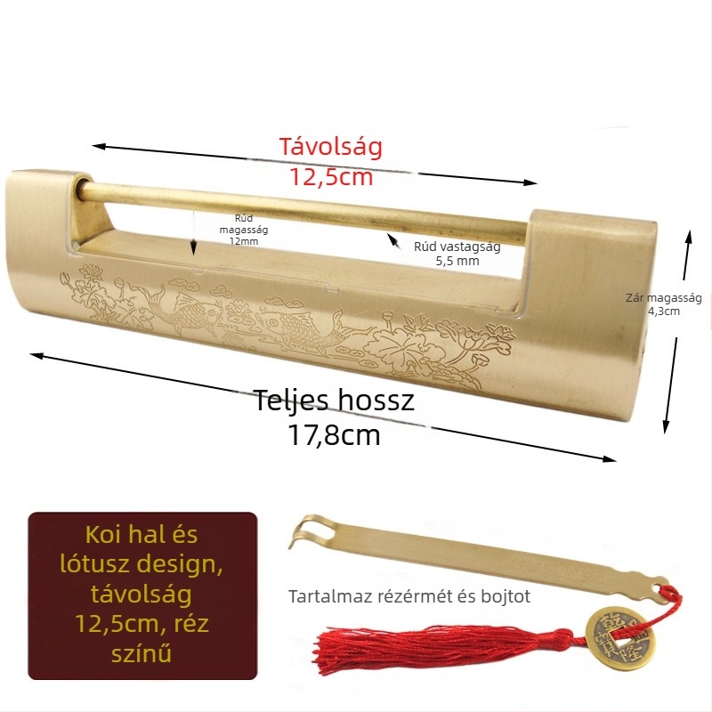 Horizontális szekrényzár sárgarézből, új kínai stílus, antik-retro megjelenés, modell Thickened Lock, Chengyu márka