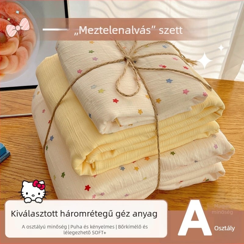 Mosható pamut ágyneműkészlet, négy darabos, kollégiumi szobához, négy évszakos, növényi virágos mintával
