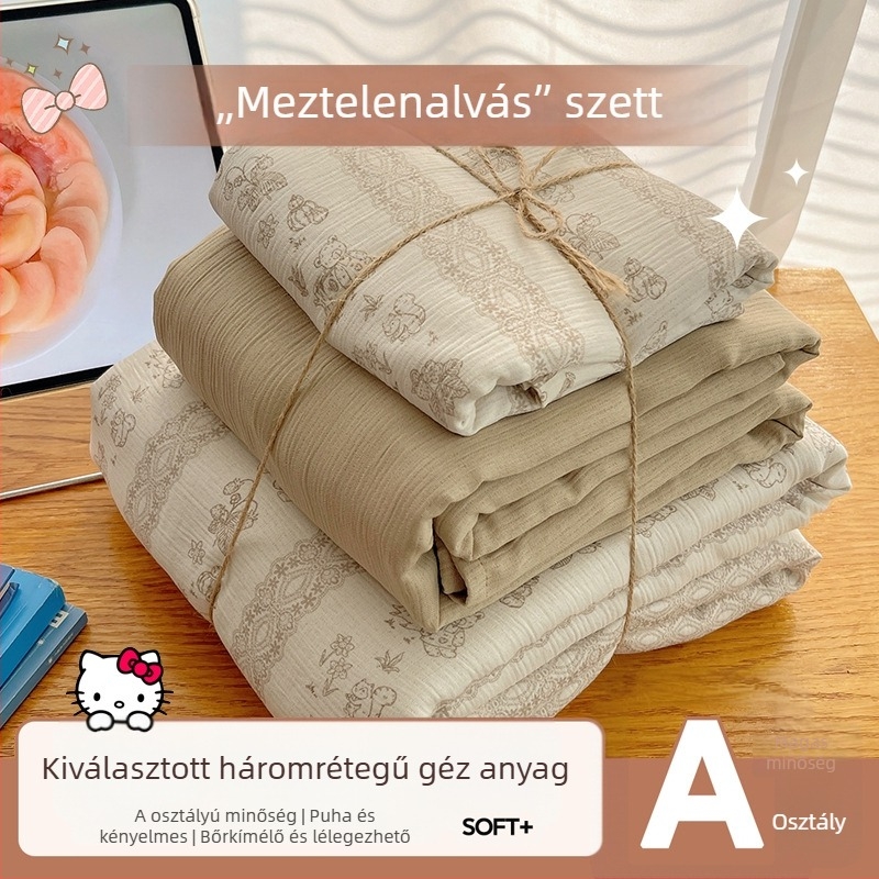 Mosható pamut ágyneműkészlet, négy darabos, kollégiumi szobához, négy évszakos, növényi virágos mintával
