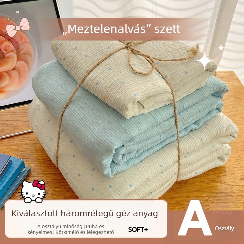 Mosható pamut ágyneműkészlet, négy darabos, kollégiumi szobához, négy évszakos, növényi virágos mintával