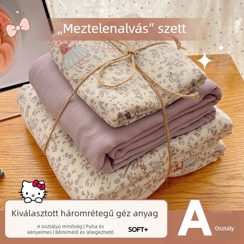 Mosható pamut ágyneműkészlet, négy darabos, kollégiumi szobához, négy évszakos, növényi virágos mintával