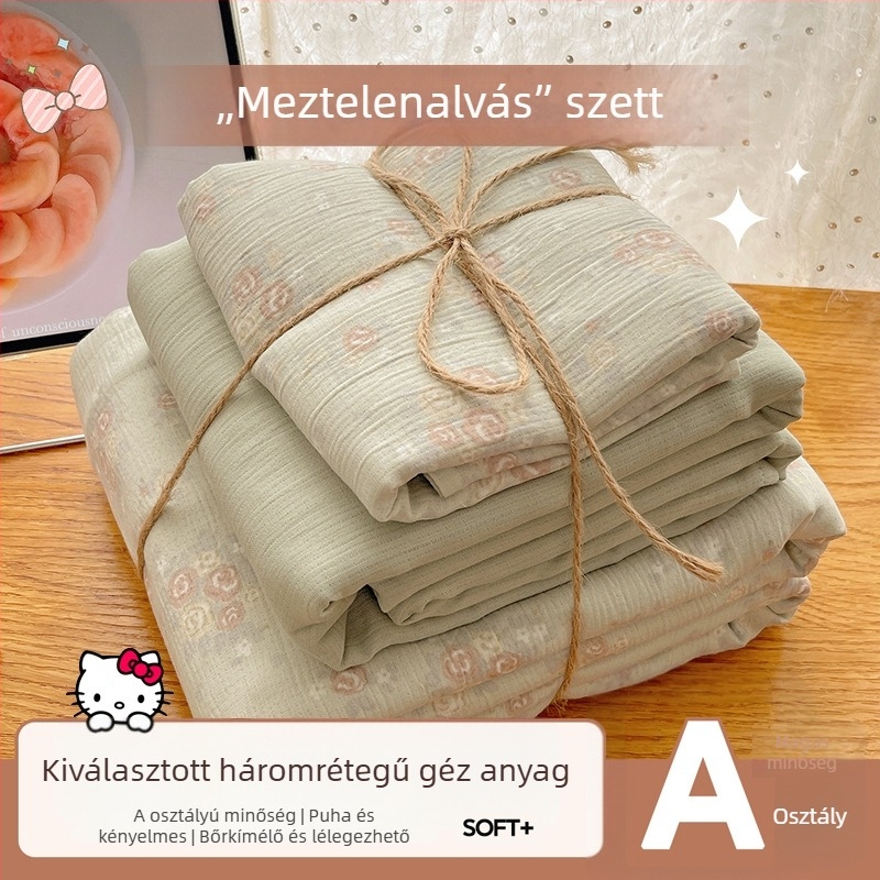 Mosható pamut ágyneműkészlet, négy darabos, kollégiumi szobához, négy évszakos, növényi virágos mintával
