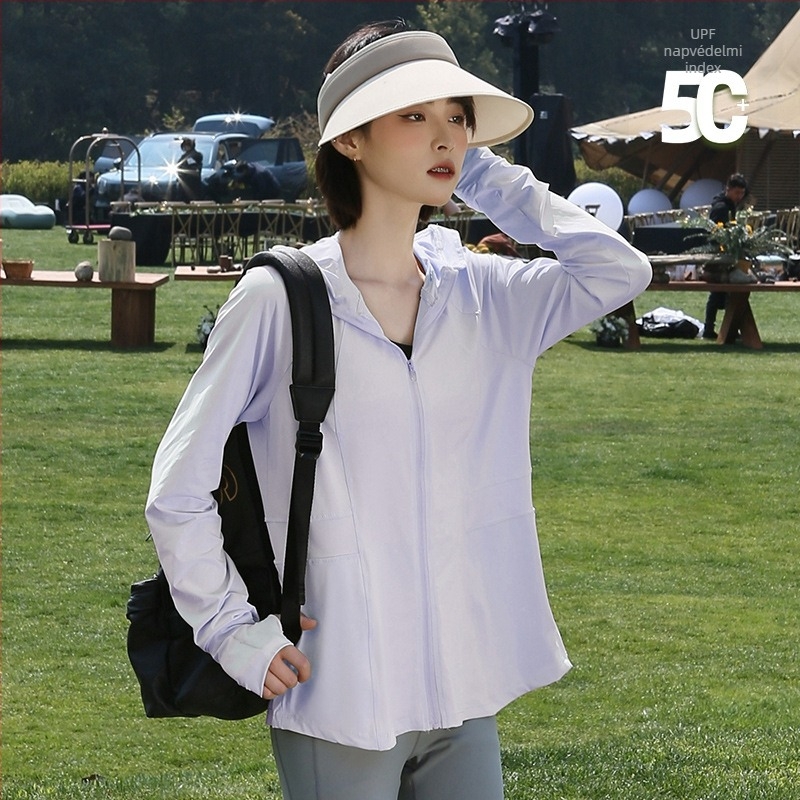 Női nyári napvédelmi dzseki, légáteresztő és könnyű, kapucnis, UPF50+, poliészter