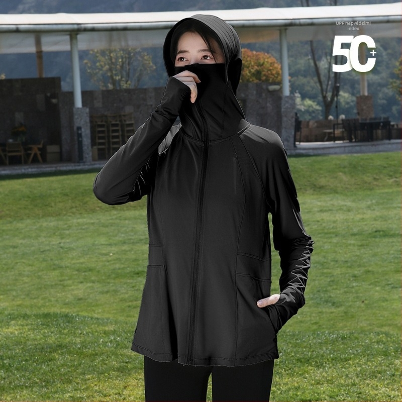 Női nyári napvédelmi dzseki, légáteresztő és könnyű, kapucnis, UPF50+, poliészter