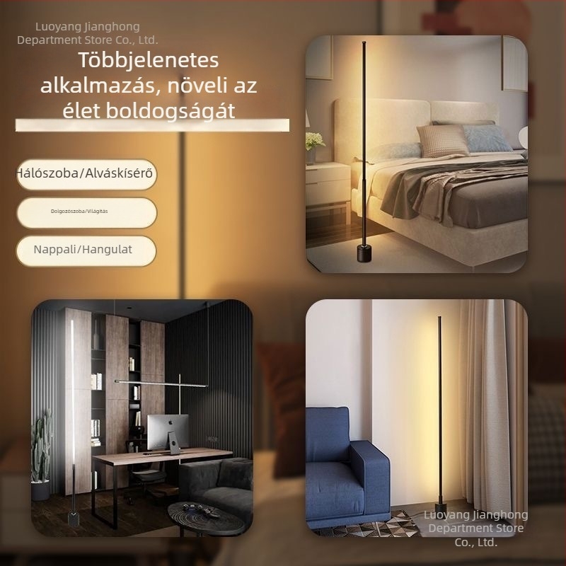 LED állólámpa szemvédővel, modern minimalista stílus, nappalira és hálószobába, függőleges saroklámpa, hangulatvilágítás, távirányító