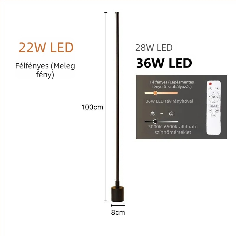 LED állólámpa szemvédővel, modern minimalista stílus, nappalira és hálószobába, függőleges saroklámpa, hangulatvilágítás, távirányító