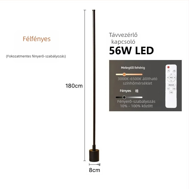LED állólámpa szemvédővel, modern minimalista stílus, nappalira és hálószobába, függőleges saroklámpa, hangulatvilágítás, távirányító