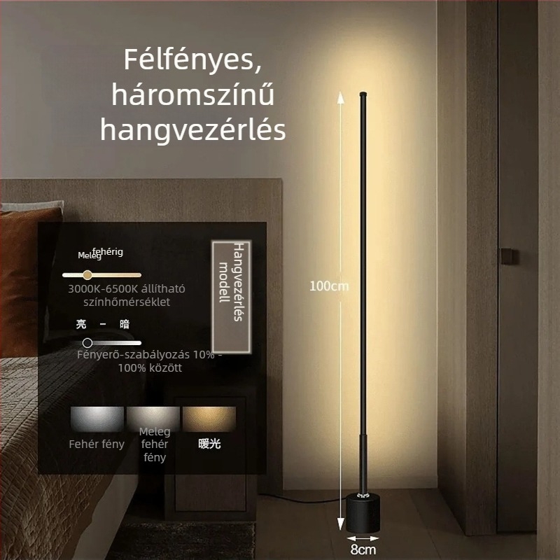 LED állólámpa szemvédővel, modern minimalista stílus, nappalira és hálószobába, függőleges saroklámpa, hangulatvilágítás, távirányító