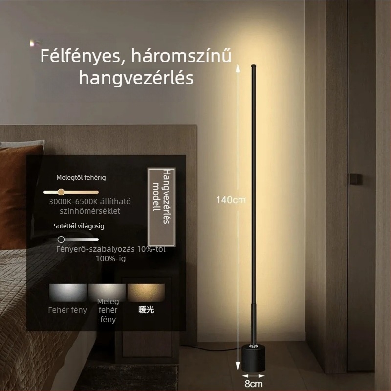 LED állólámpa szemvédővel, modern minimalista stílus, nappalira és hálószobába, függőleges saroklámpa, hangulatvilágítás, távirányító