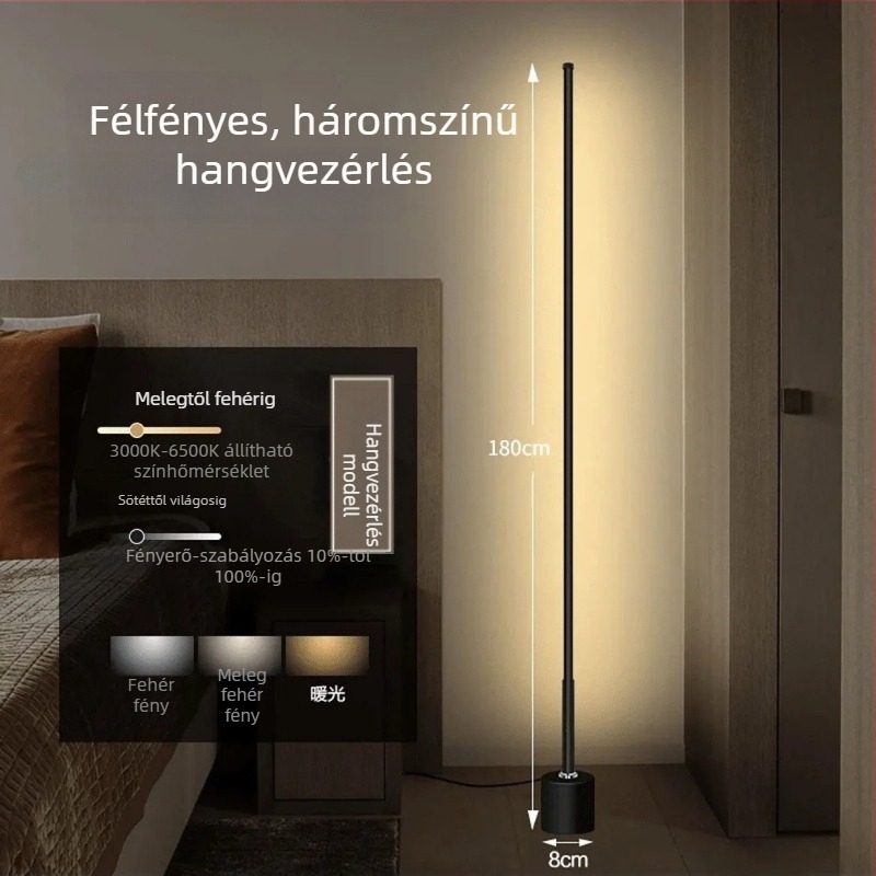 LED állólámpa szemvédővel, modern minimalista stílus, nappalira és hálószobába, függőleges saroklámpa, hangulatvilágítás, távirányító