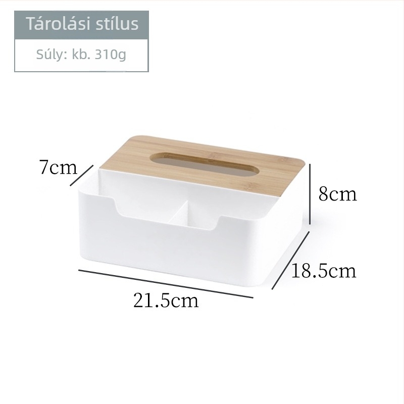 Törlőkendő doboz bambusz/plasztik anyagból, levehető papírtörlő, modern minimalista kialakítású, többfunkciós