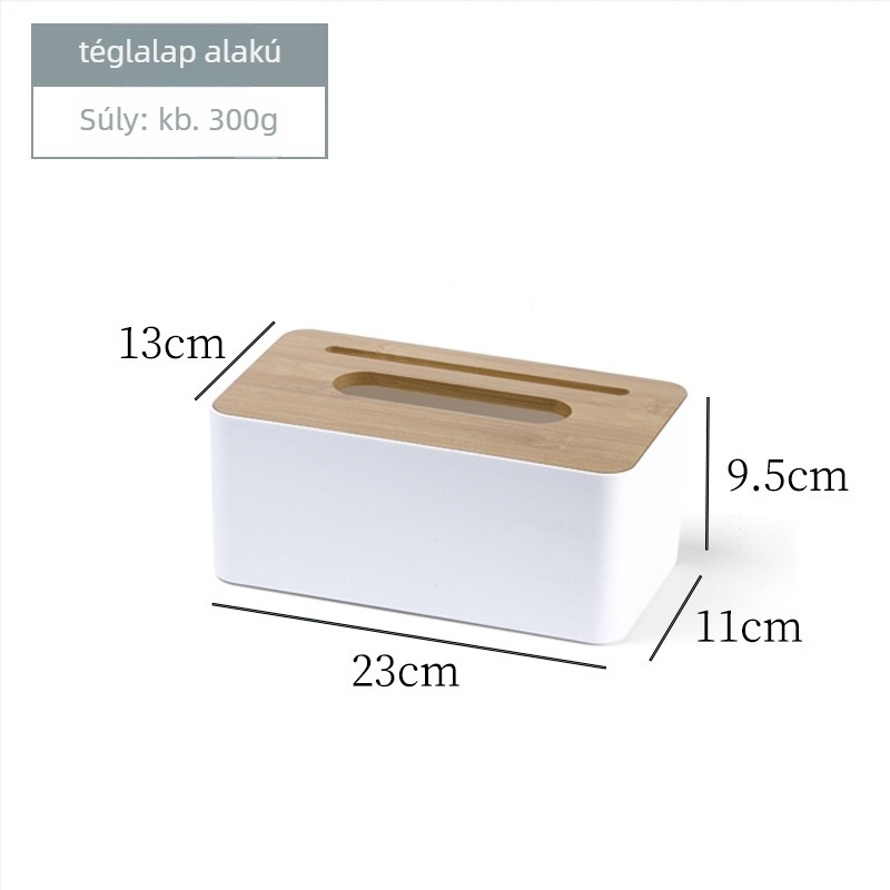 Törlőkendő doboz bambusz/plasztik anyagból, levehető papírtörlő, modern minimalista kialakítású, többfunkciós