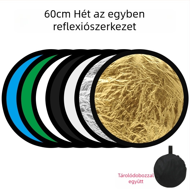 Reflektor, hordozható kerek, kettős felületű, összecsukható, 5-in-1/7-in-1, termékfotózásra (Márka: Cario; Modell: Reflector; Piacra került: 2022)
