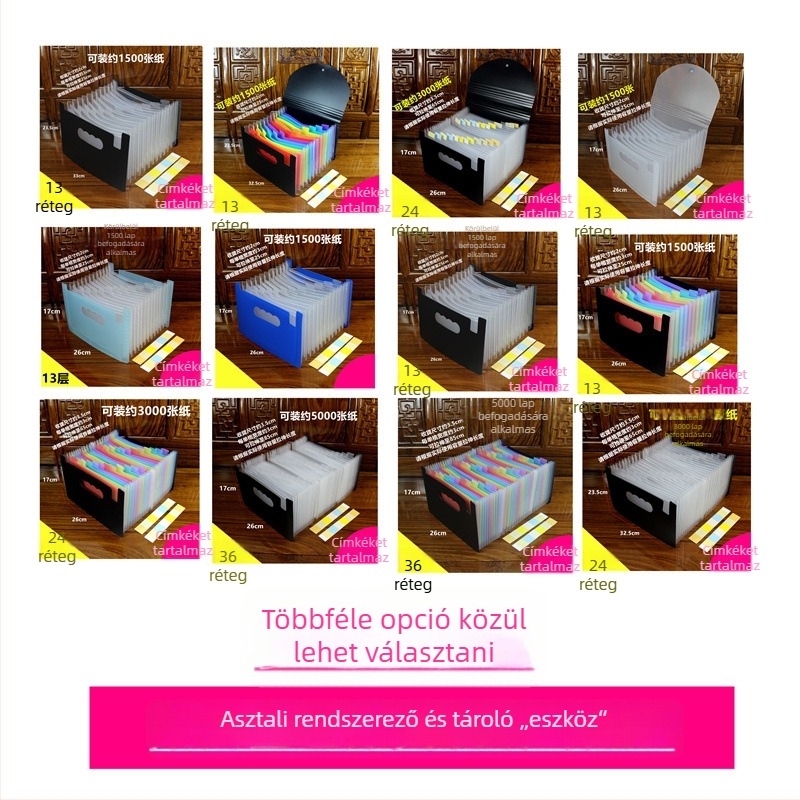 Dokumentumok és bizonylatok mappája ÁFA-s számlákkal, szállítólevelekkel és nyugtákkal, akkordeon-stílusú rendező, tároló doboz, pénzügyi dokumentumok