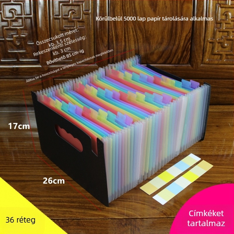 Dokumentumok és bizonylatok mappája ÁFA-s számlákkal, szállítólevelekkel és nyugtákkal, akkordeon-stílusú rendező, tároló doboz, pénzügyi dokumentumok