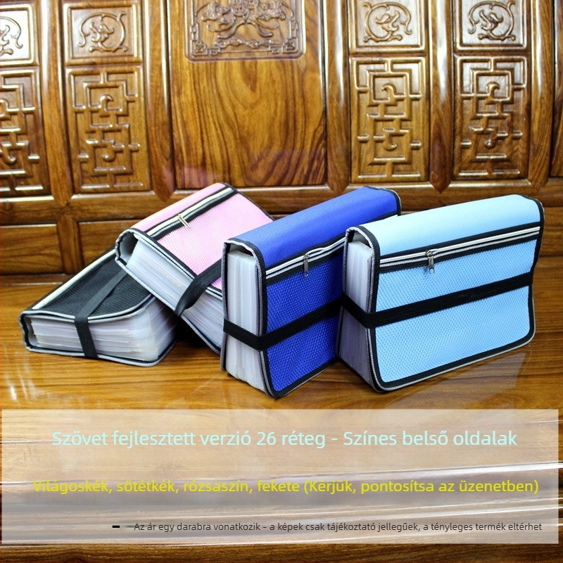 Dokumentumok és bizonylatok mappája ÁFA-s számlákkal, szállítólevelekkel és nyugtákkal, akkordeon-stílusú rendező, tároló doboz, pénzügyi dokumentumok